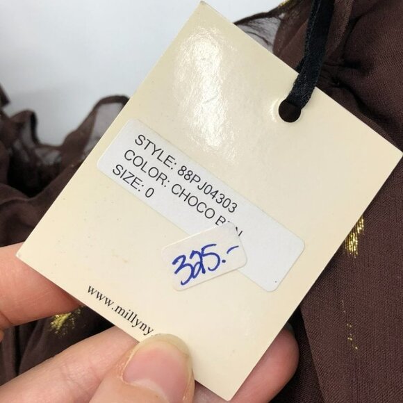 NWT Milly New York Brown silk metallic gold polka dot ruffle multi-tie tank top - Picture 6 of 16